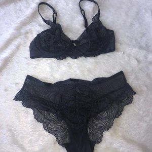 Deep purple sheer lace bra and panty set